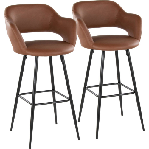 Margarite 30" Bar Stool in Black Metal & Brown Leatherette with Black Footrest (Set of 2)